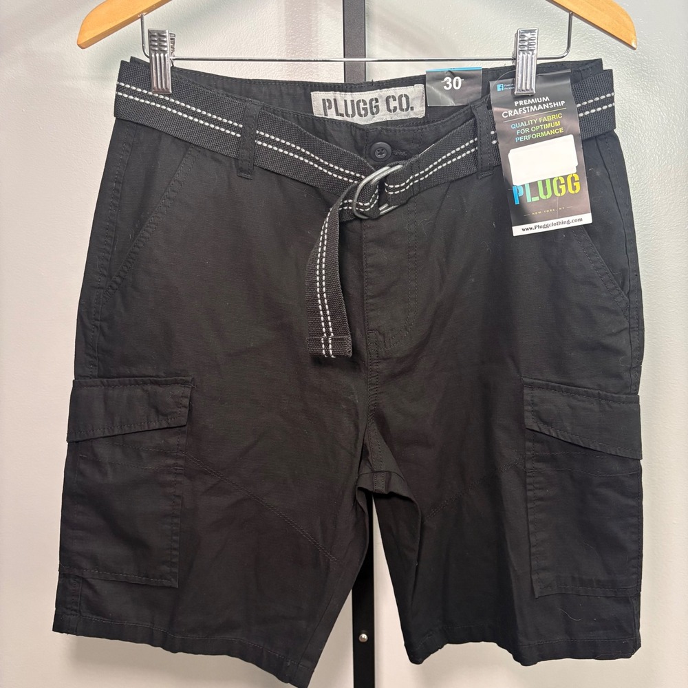 Plugg Co Mens Black‎ Cargo Shorts with Belt Size 30 P434217 NWT